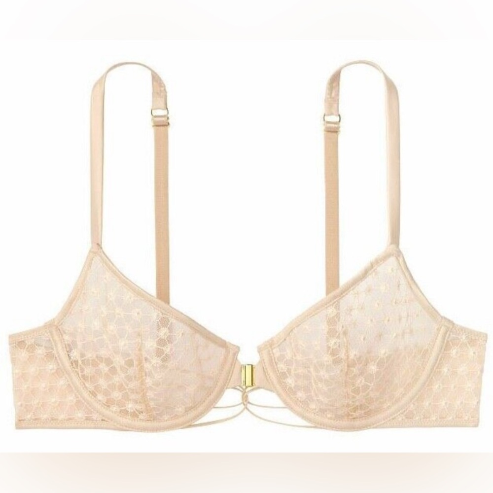 Victorias Secret Sexy Luxe Lingerie Starburst Unlined Demi Strappy Bra Beige